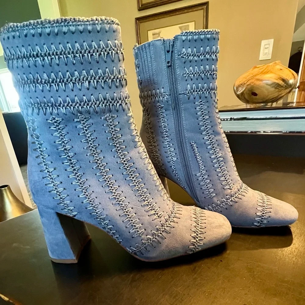 Jeffrey Campbell Denim Blue Heeled Boots - Picture 1 of 4